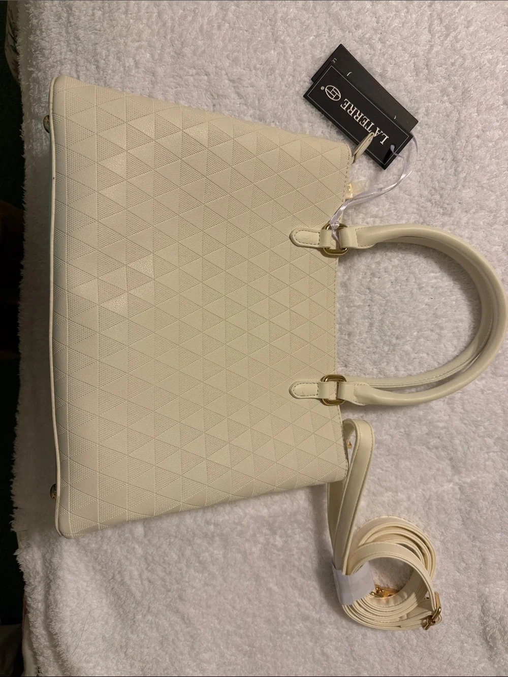 LAMTREX Cream Textured Satchel with Gold Hardware